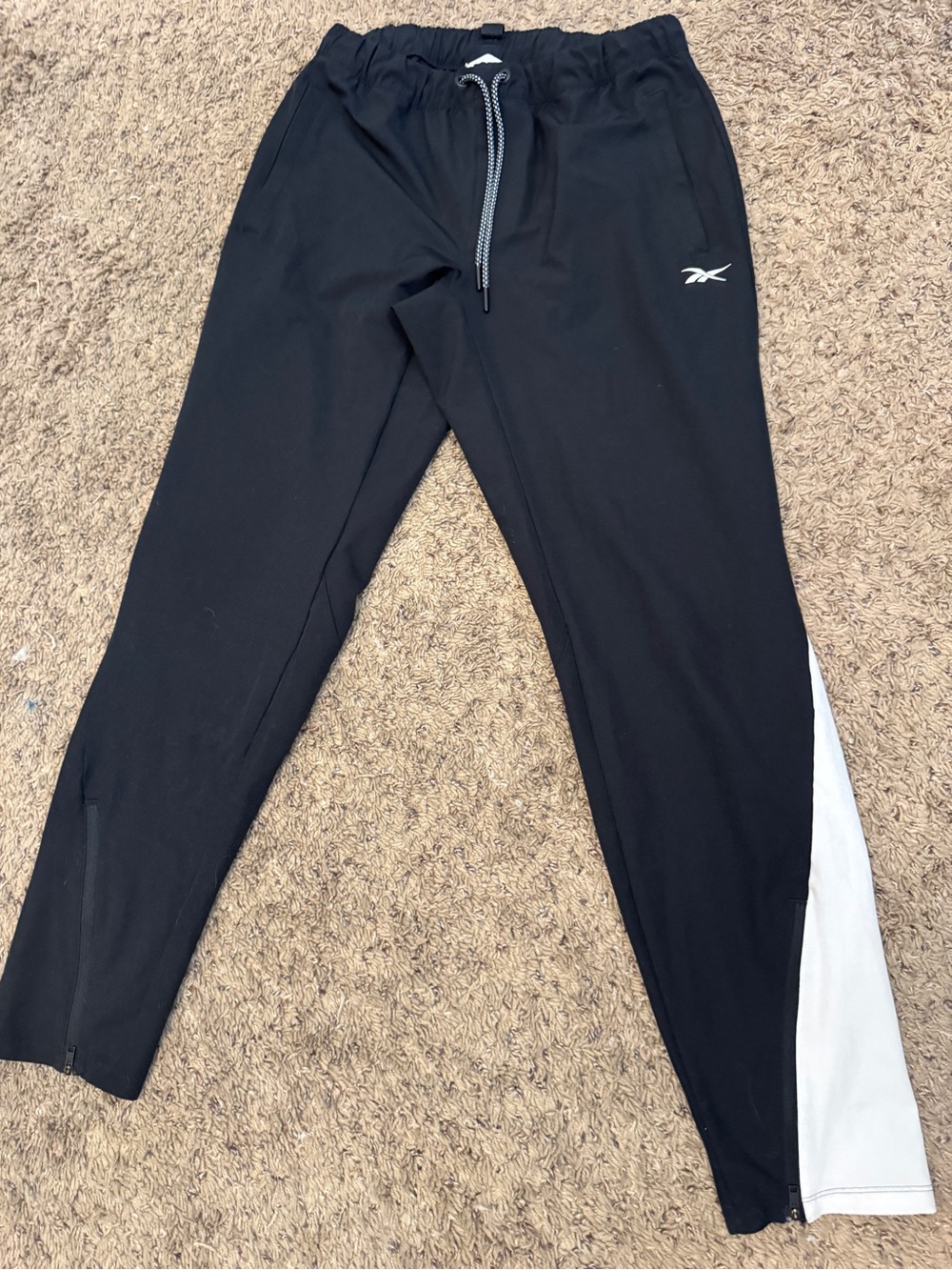 Reebok Black Athletic Pants with White Label Detail